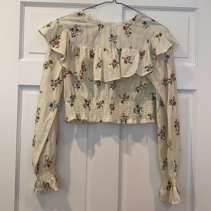 Zara Printed Ruffled Floral Cropped Blouse